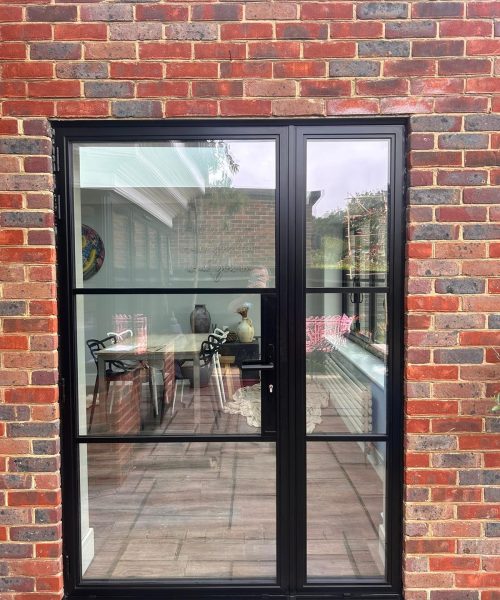 Aluco Floating Lock Single External Door + Fixed Sidelight In Standard RAL 9005 Matt Black